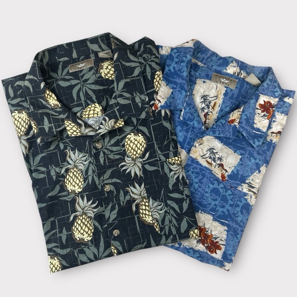 2 Mens Hawaiian Shirts 4XL Cotton Big Pineapple Palms Island Aloha Cruise Summer